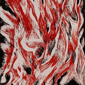 Heidrun Wettengl: Flamme - Variante 1, Farbholzschnitt auf Papier, 42x29,7 cm, 2012. Alle Rechte vorbehalten.